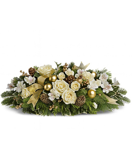 Golden Elegance Centerpiece Christmas Centerpiece in a Container 