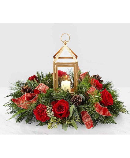 Golden Fire Holiday Lantern Centerpiece