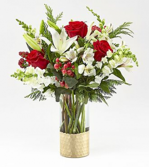 GOLDEN HOLIDAY BOUQUET RED AND WHITE FLOWERS