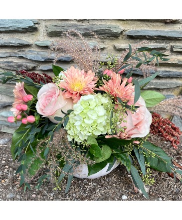 Golden Hour Pumpkin Floral Arrangement in Mattapoisett, MA | Blossoms Flower Shop