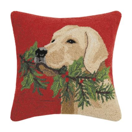 Golden Lab with Holly Throw Pillow