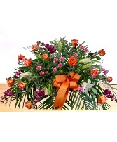 Golden: Orange, Purple and White  Casket Spray