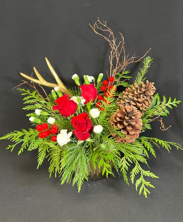 Golden Reindeer Fresh arrangement in Edmonton, AB | Little Daisy Blooms & Balloons
