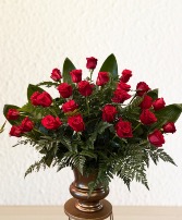  Golden Scarlet Vineyard Roses Vase Arrangement Napa Collection
