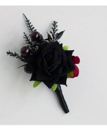 Gothic Black Rose Boutonniere in Newmarket, ON | FLOWERS 'N THINGS FLOWER & GIFT SHOP Gothic Black Rose Boutonniere in Newmarket, ON | FLOWERS 'N THINGS FLOWER & GIFT SHOP