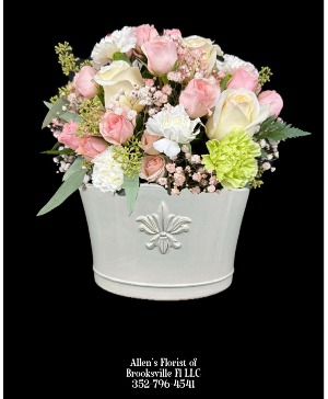 Graceful Garden Fresh Cut Flowers in a Ceramic Keepsake Container