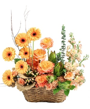 Graceful Gerberas & Roses Basket Arrangement