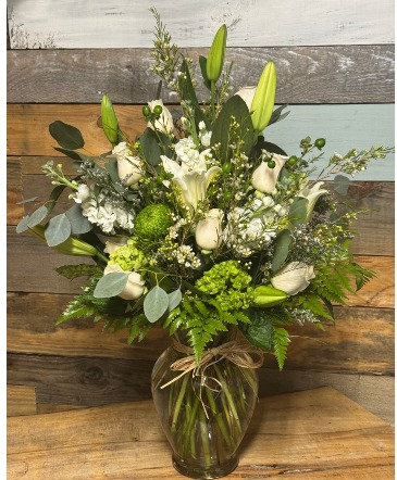 Graceful Greens & Whites Flower Arrangement in Moncks Corner, SC | Mama and Me Flowershack