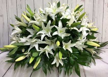 Small Lily Funeral Oasis Coffin Casket Top Funeral Tribute Arrangement