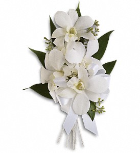 Graceful Orchids Corsage T196-6a  white dendrobium orchids in Fort Worth, TX | DAVIS FLORAL DESIGNS