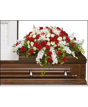 Graceful Red and White Casket Spray 