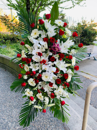 GRACEFUL RED & WHITE Standing Spray of Funeral Flo 