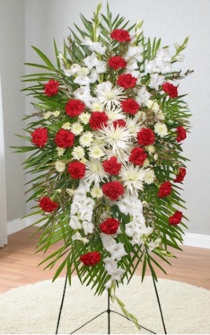 GRACEFUL RED & WHITE Standing Spray of Funeral Flowers