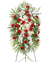GRACEFUL RED & WHITE Standing Spray of Funeral Flowers