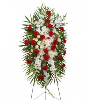 GRACEFUL RED & WHITE Standing Spray of Funeral Flowers in Santa Barbara, CA | Alpha Floral GRACEFUL RED & WHITE Standing Spray of Funeral Flowers in Santa Barbara, CA | Alpha Floral