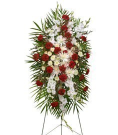 GRACEFUL RED & WHITE Standing Spray of Funeral Flowers
