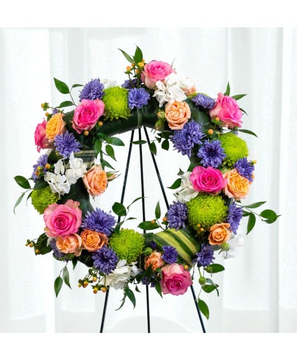 Gracious: Peach Pink White and Green Fifteen Inch  Standing Spray