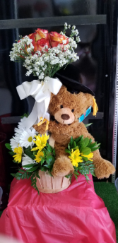 Graduation Basket Celebration  FLOWERS and Graduation Bear 