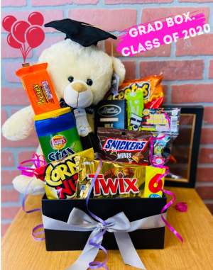 Graduation Box of Treats and Bear BEST SELLER in Whittier, CA | Rosemantico Flowers Graduation Box of Treats and Bear BEST SELLER in Whittier, CA | Rosemantico Flowers