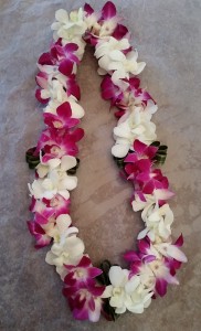 GRADUATION OR WEDDING LEI White & Purple Double Orchid Lei 