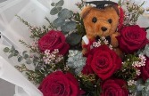 graduation rose bouquet with bear combo 