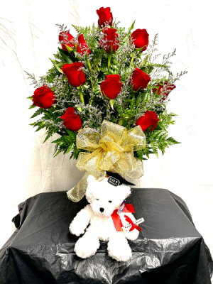 Graduation Roses With Bear Flower