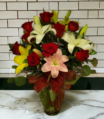 Grand Rose and Lilies Vase