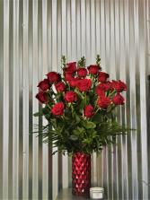 Grand Rose Bouquet - Two Dozen Red Roses Vase Arrangement