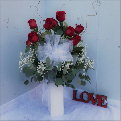 Grand Roses Tall White Container