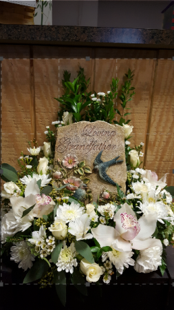 Grandfather Tribute Statue with floral wreath surround