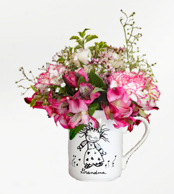 Grandma Freshcut Flowers in a 16oz mug...