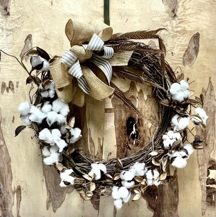 Grapevine Cotton Boll Wreath 