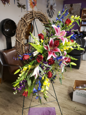 Grapevine wreath with fresh flowers  Standing spray 