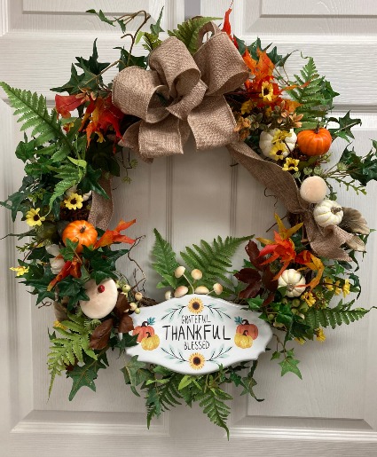 Grateful, Thankful, Blessed Permanent botanical wreath