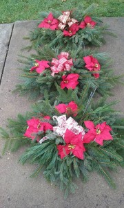 Grave Pillow fresh pine with silk flowers and pinecones
