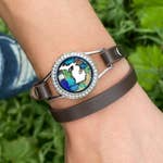 Great Lakes Beach Leather Bracelet Brown and Silver Crystal