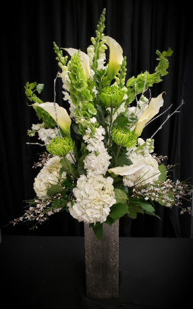 Green and White Delight Tall Vase Arrangement
