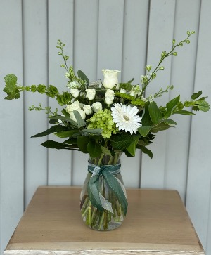 Green and White Delight Vased Arrangement