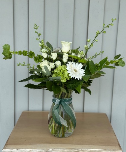 Green and White Delight Vased Arrangement
