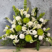 Green and White Memorial Basket  Fresh Flower Basket 