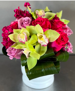 Green Cymbidium Orchids and Roses  Fresh arrangment 