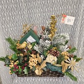Green & Gold Christmas Basket w/ Birdie 