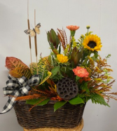 Green Plant & Fresh Fall Flower arrangement 