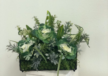 Green plant in chicken wire basket Silk Arrangement