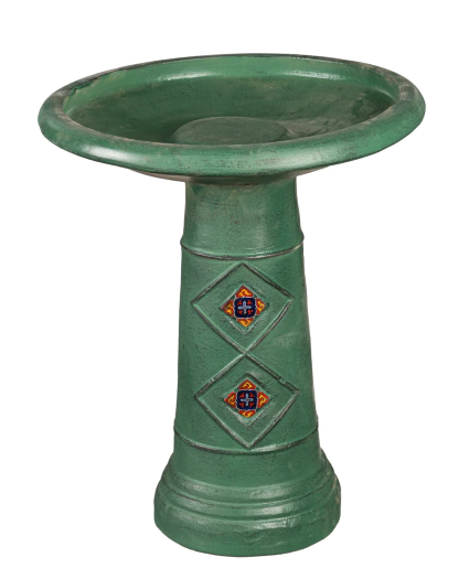 Green Pottery Birdbath 