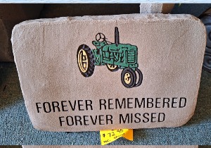 Green Tractor memorial stone & stand Big cement stone