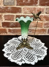 Green & White Glass Hummingbird Tulip Lamp 