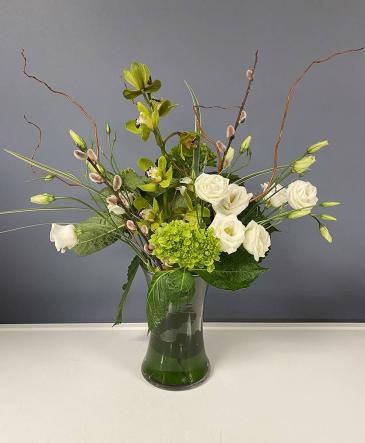Green & White Vase Arrangement