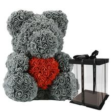 GREY ROSE TEDDY BEAR WITH RED HEART 14 INCHES TALL