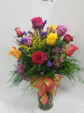 Gypsy Rose Bouquet One dozen mixed colored roses